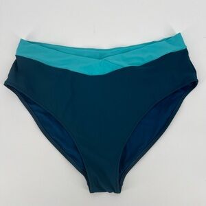 High Waist Bikini Bottoms | Blue Two Tone | XL | Retro Swimwear | NWOT